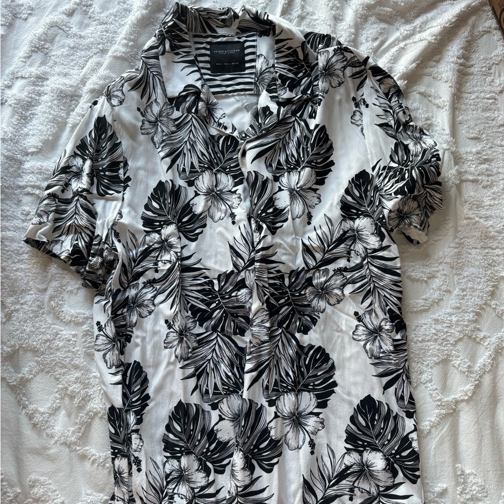 Denim & Flower Hawaiian Shirt